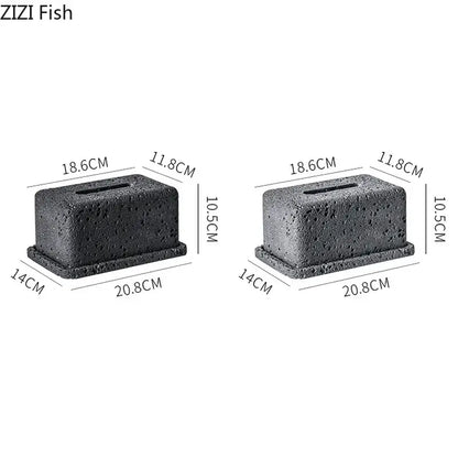 Minimalist dark gray concrete textured tissue box rack with top slot and matching base for modern kitchen decor