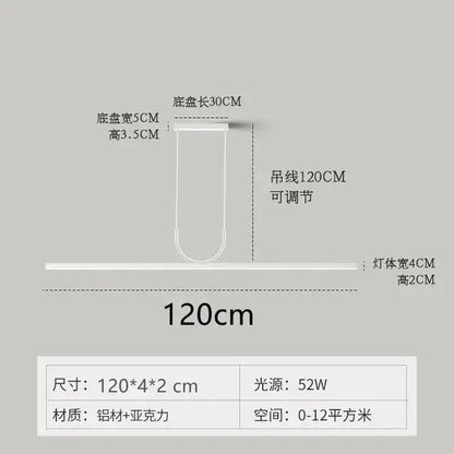 Minimalist decorbites black art led ceiling linear pendant light in white aluminum-acrylic with 120cm adjustable chain