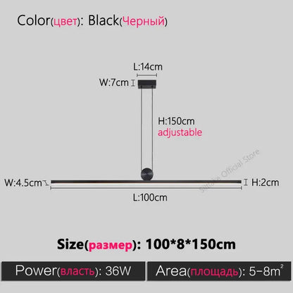 Minimalist decorbites black chandelier pendant light with sleek adjustable design and led strip lighting for dining room