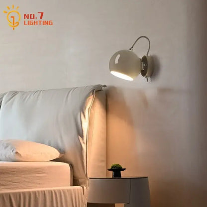 Minimalist decorbites cream wind led wall lamp with cream spherical shade and flexible gooseneck arm for bedroom lighting