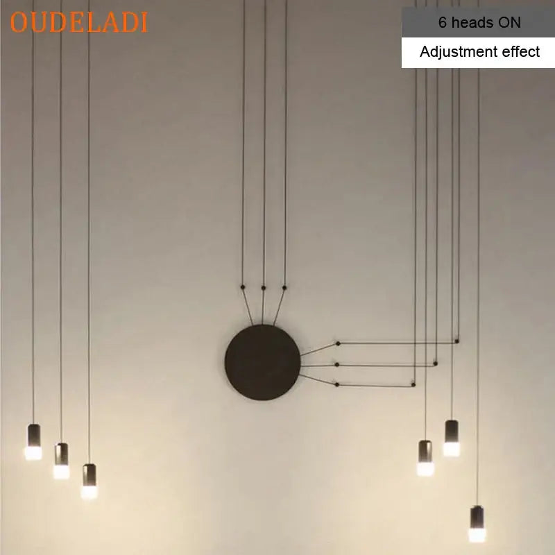 Modern black decorbites industrial retro pendant light with six adjustable cylindrical bulbs and circular base for kitchen lighting