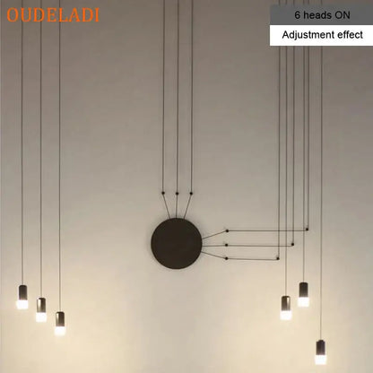 Modern black decorbites industrial retro pendant light with six adjustable cylindrical bulbs and circular base for kitchen lighting
