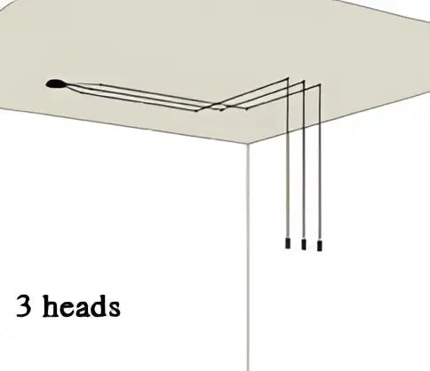 Three black cylindrical heads of decorbites industrial retro wall lamp suspended by thin wires for kitchen lighting