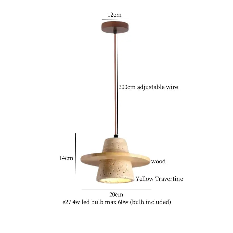 A modern pendant lamp with a warm yellow travertine shade and wooden base by decorbites led yellow for dining rooms