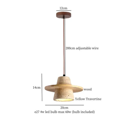 A modern pendant lamp with a warm yellow travertine shade and wooden base by decorbites led yellow for dining rooms