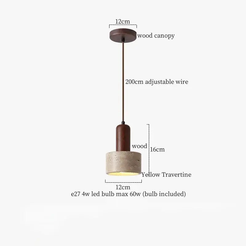 A modern pendant lamp with dark wood canopy and led yellow travertine shade for minimalist dining room decorbites led yellow