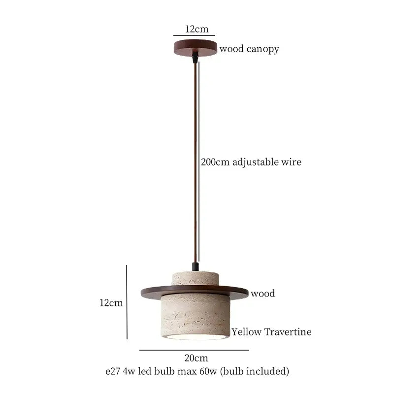 A minimalist pendant lamp with a rustic wood base and led yellow travertine shade for dining room decorbites led yellow