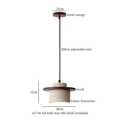 A minimalist pendant lamp with a rustic wood base and led yellow travertine shade for dining room decorbites led yellow