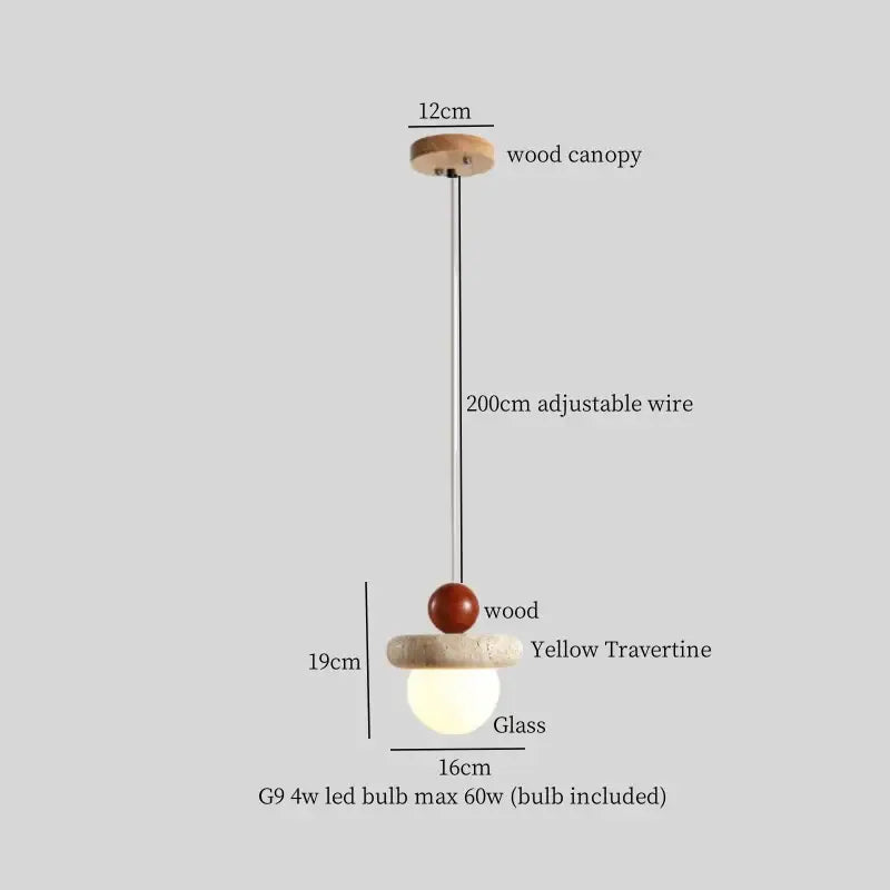 A minimalist pendant lamp with wooden canopy and led yellow travertine glass globe for dining room decorbites led yellow