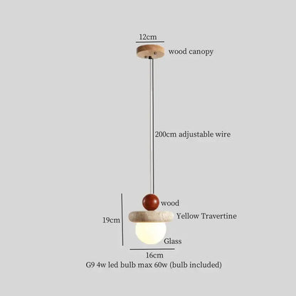 A minimalist pendant lamp with wooden canopy and led yellow travertine glass globe for dining room decorbites led yellow