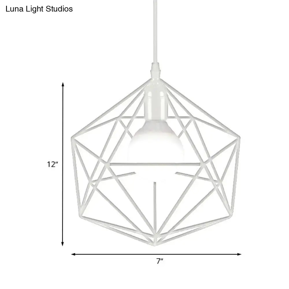 Decorbites™ geometric metal pendant light in black white with modern wireframe design for industrial living rooms