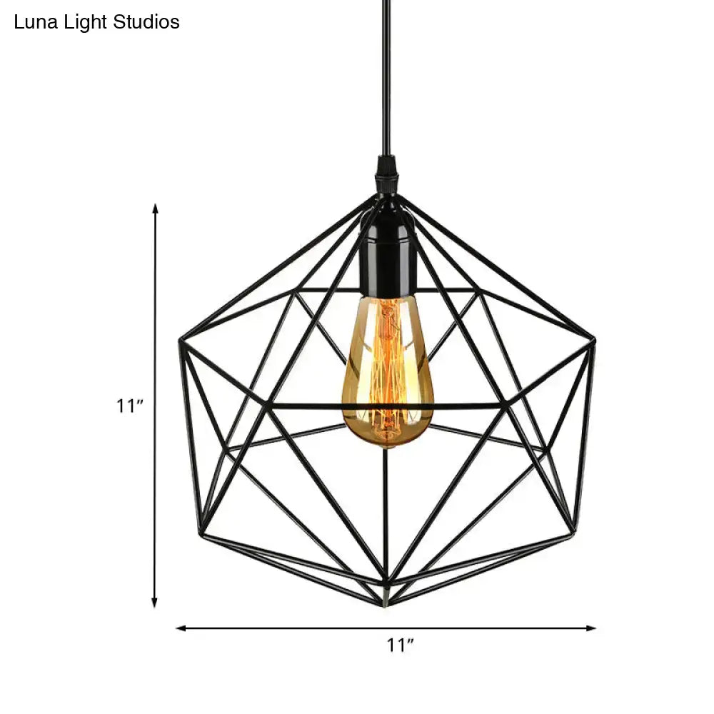 Decorbites™ black geometric metal pendant light with amber filament bulb for industrial living room decor