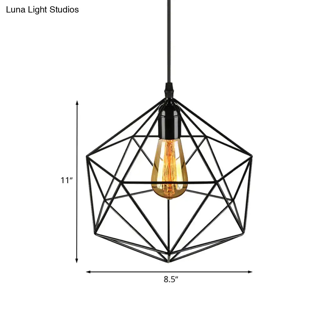 Decorbites™ black geometric metal pendant light with exposed filament bulb for industrial living room lighting