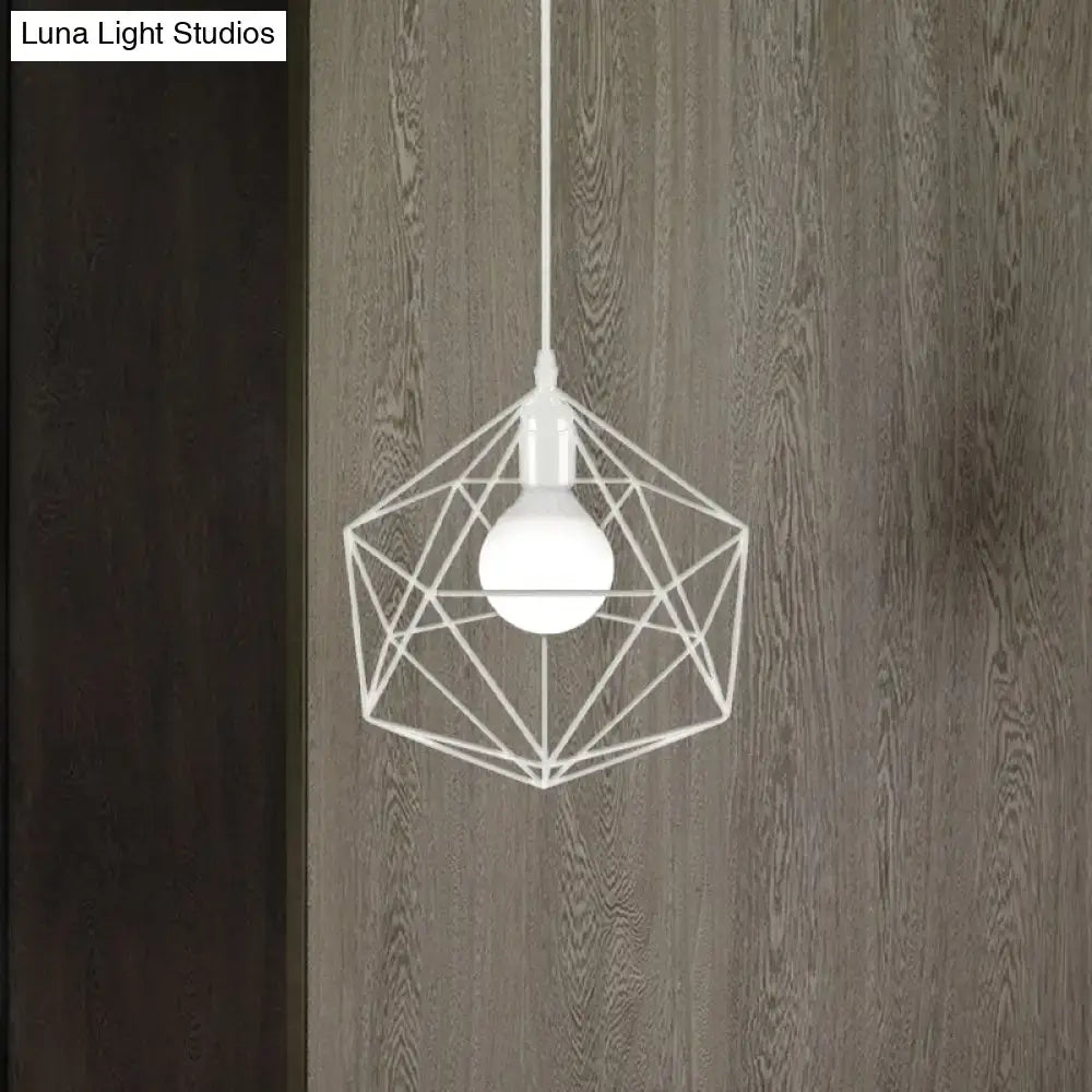 Decorbites™ white geometric metal pendant light with frosted bulb for industrial living room in black white finish