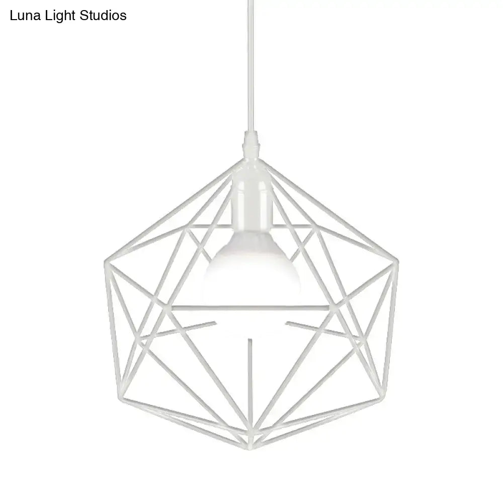 Decorbites white geometric metal pendant light with minimalist wireframe design black white for industrial living room