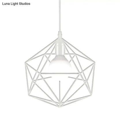 Decorbites white geometric metal pendant light with minimalist wireframe design black white for industrial living room