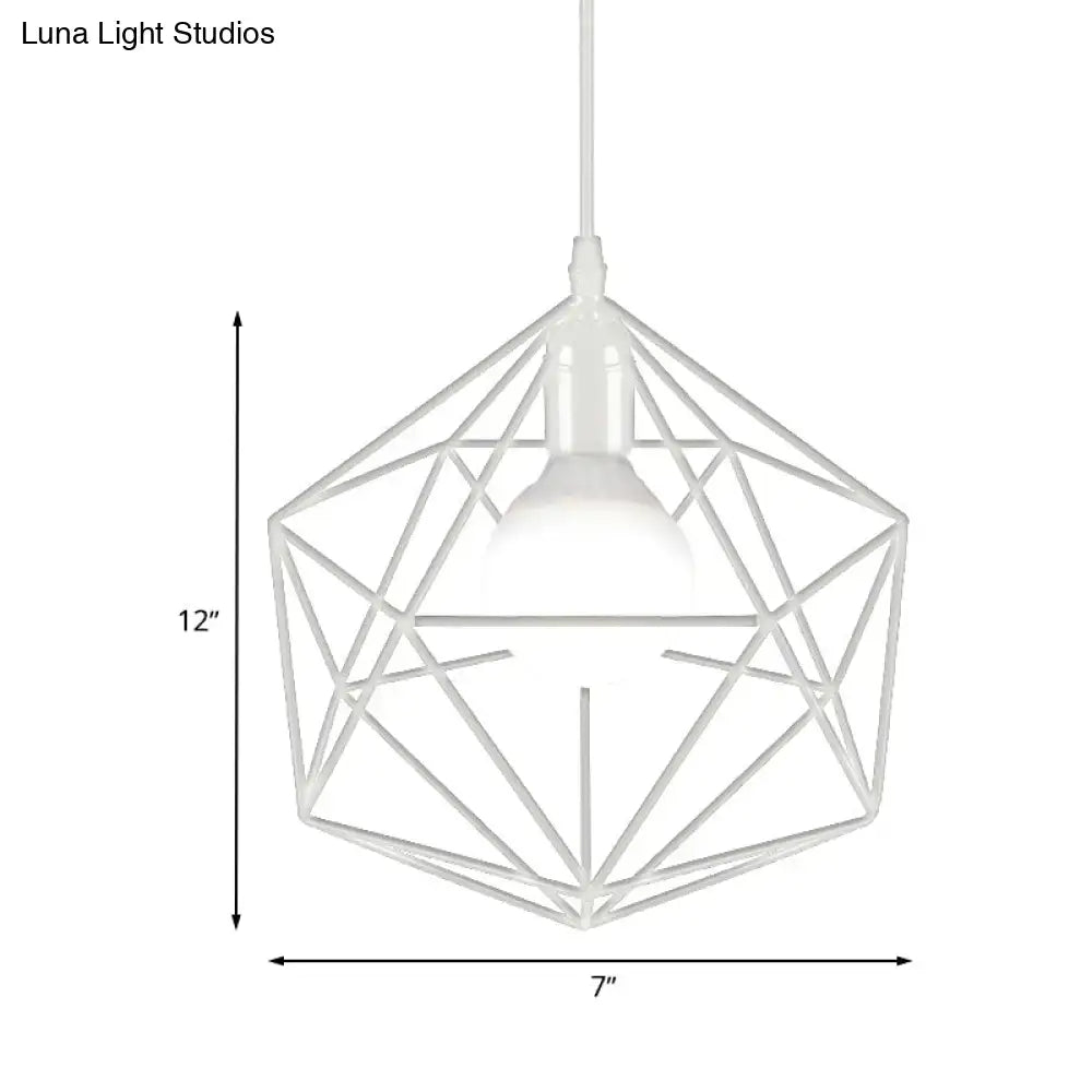 DecorBites™ geometric metal pendant light with white wireframe design for modern industrial living room decor