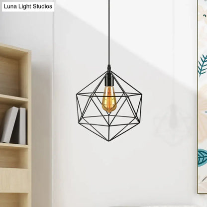 DecorBites™ black geometric metal pendant light with warm filament bulb for industrial living room hanging light
