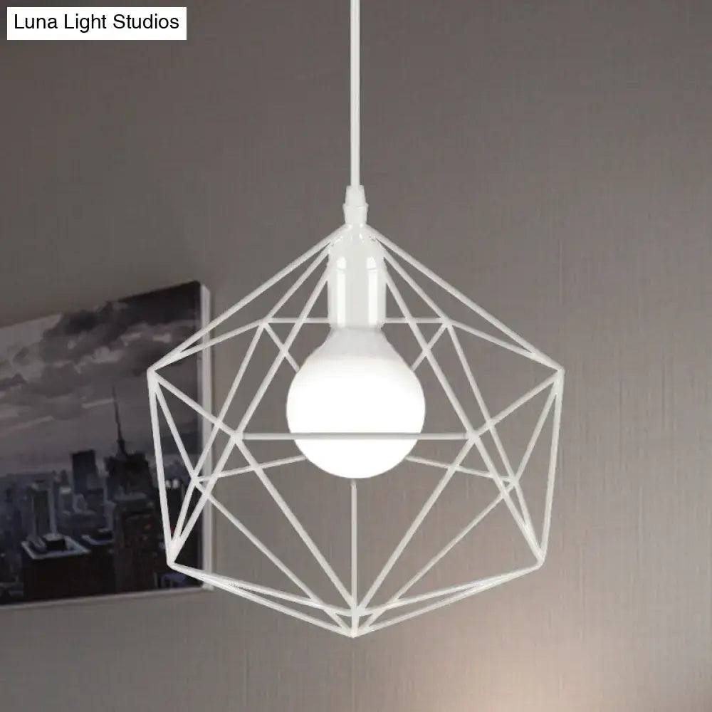Decorbites geometric metal pendant light in black white features a minimalist wireframe design with exposed bulb