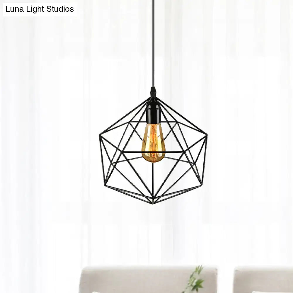Decorbites™ black geometric metal pendant light with warm filament bulb for industrial living room use