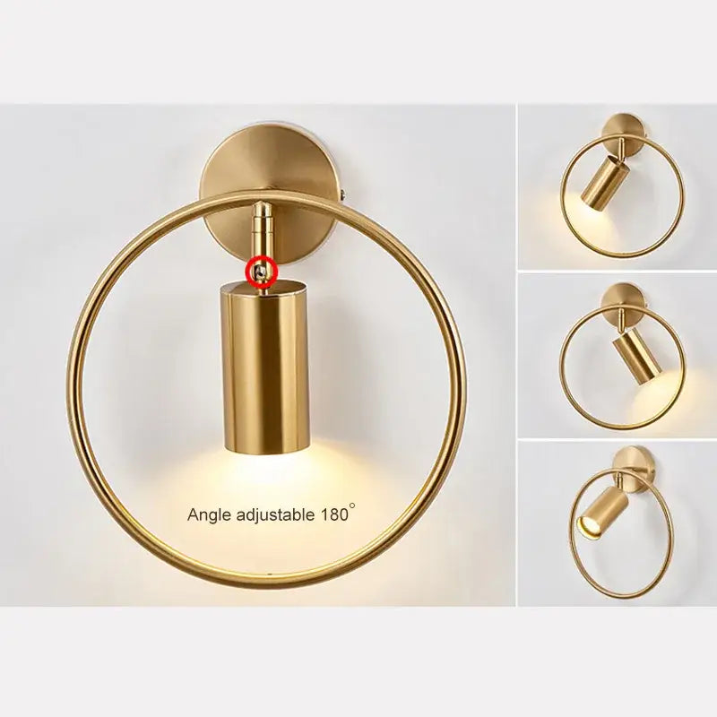 Minimalist gold decorbites wall light with adjustable angle cylindrical head and circular ring for modern bedroom decor