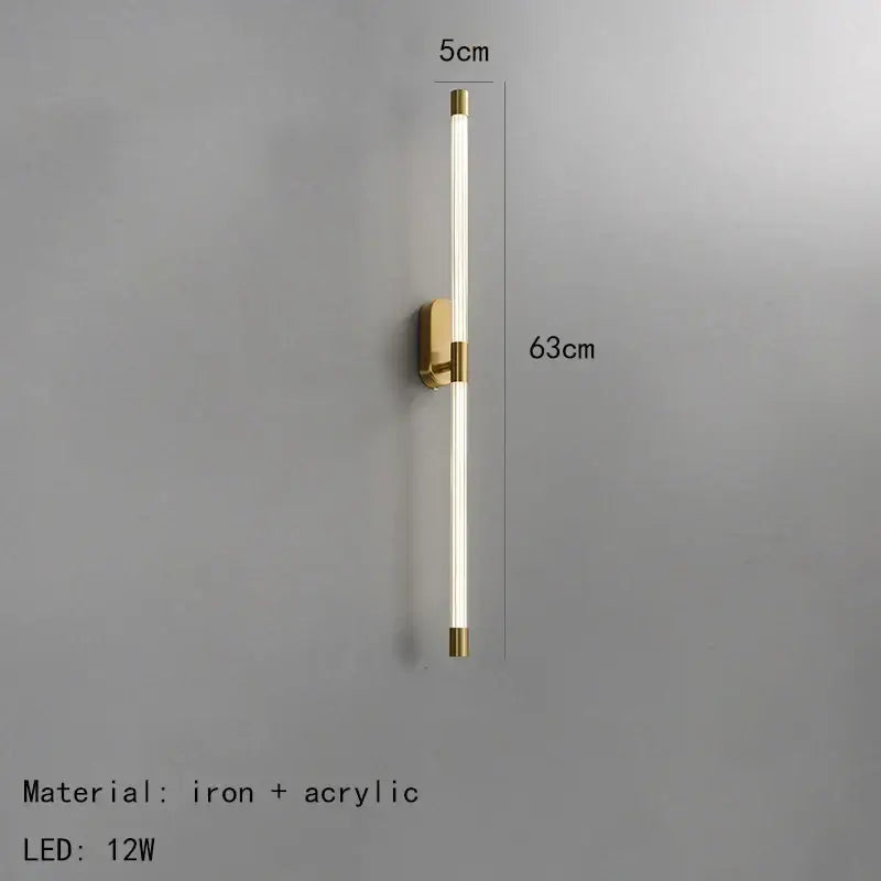 Minimalist gold and black decorbites acrylic line led wall lights with brass accents and soft white acrylic tube illumination