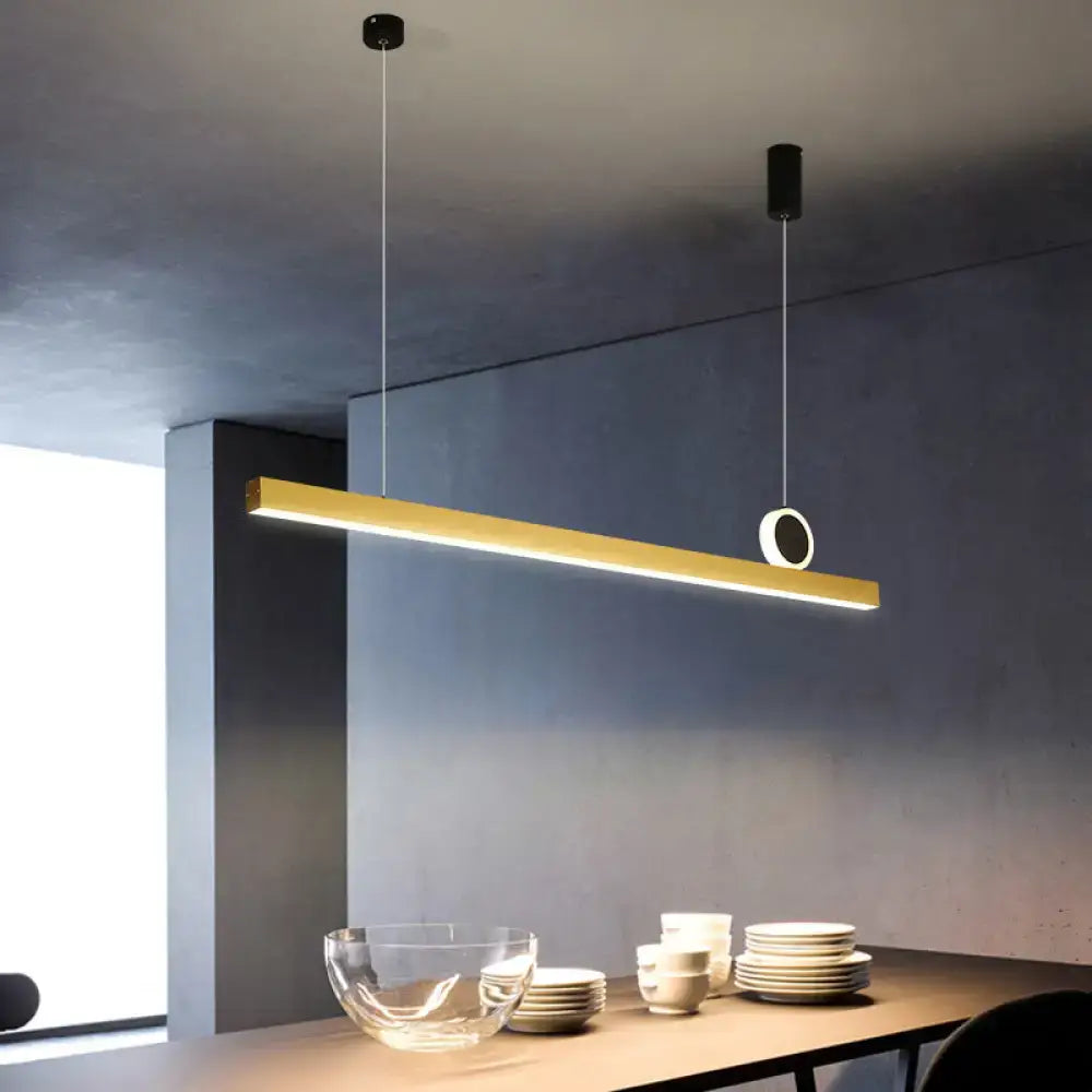 Modern minimalist DecorBites gold bar pendant LED ceiling light with sleek gold finish and black accent, gear color temperature