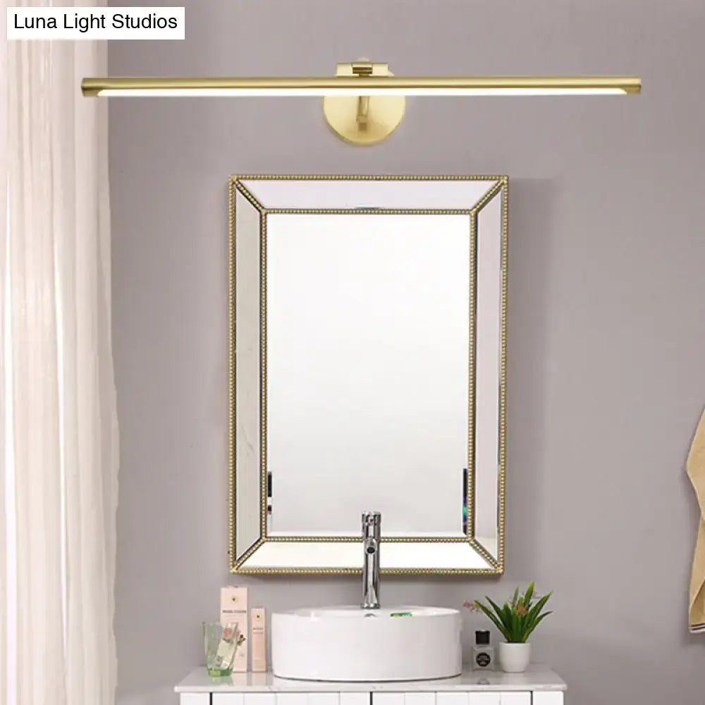 Minimalist gold brass led sconce bathroom vanity light with gold-finished rectangular design mounted above vanity