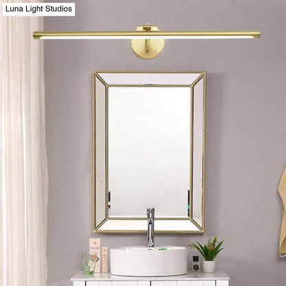 Minimalist gold brass led sconce bathroom vanity light with gold-finished rectangular design mounted above vanity