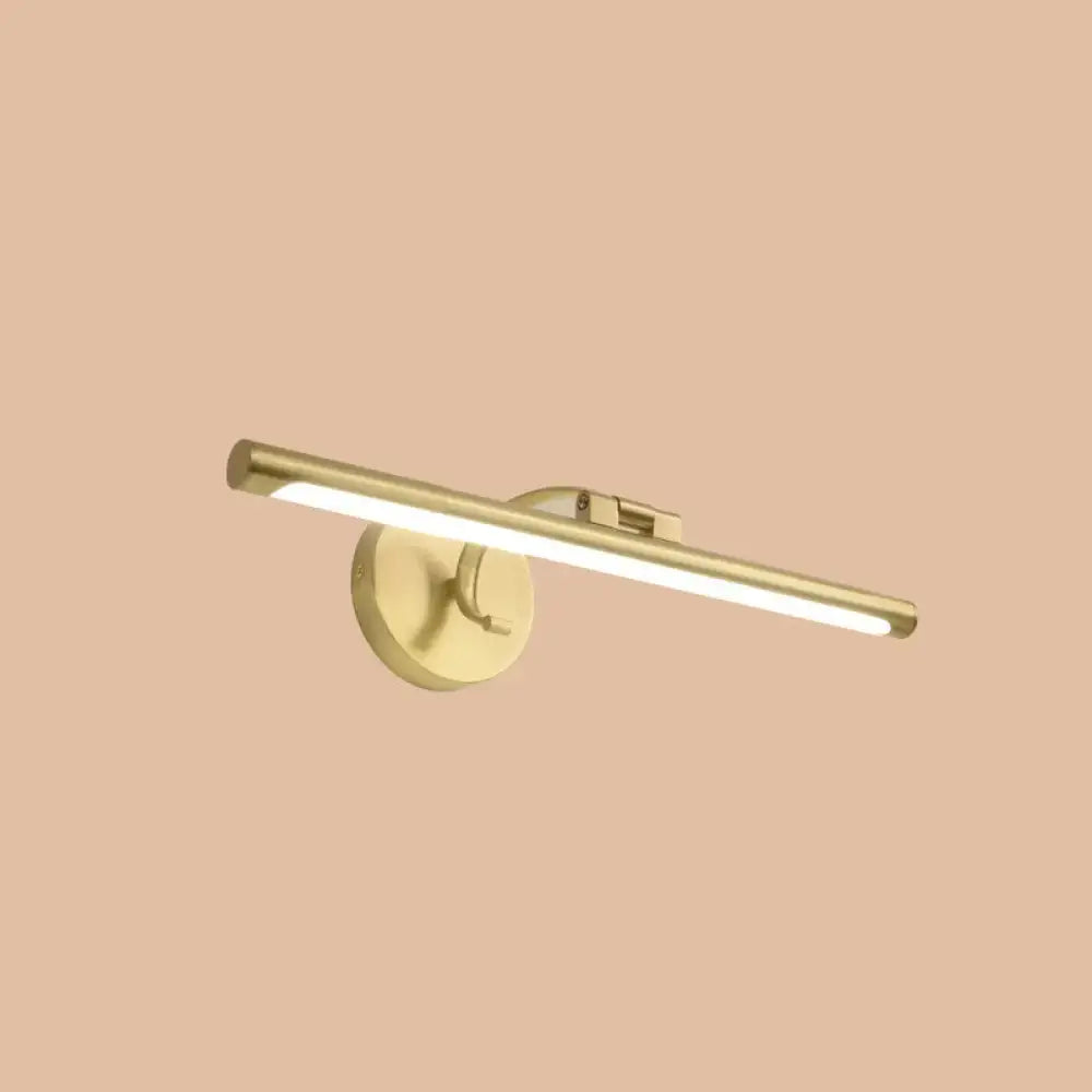Minimalist gold brass led sconce bathroom vanity light with a sleek modern design and circular wall-mounted base