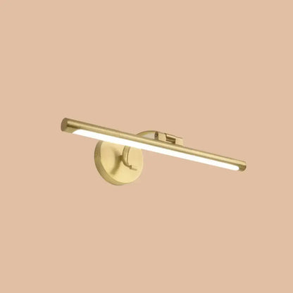 Minimalist gold brass led sconce bathroom vanity light with a sleek modern design and circular wall-mounted base