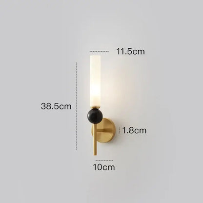 Minimalist gold copper wine corridor wall lamp with frosted glass cylinder and black spherical decorbites copper wine accent