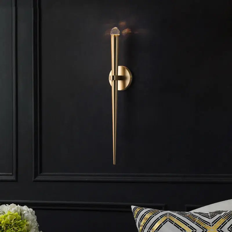 Minimalist gold crystal wall sconce with sleek elongated design and clear crystal accent for bedroom decorbites crystal minimalist wall