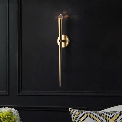 Minimalist gold crystal wall sconce with sleek elongated design and clear crystal accent for bedroom decorbites crystal minimalist wall