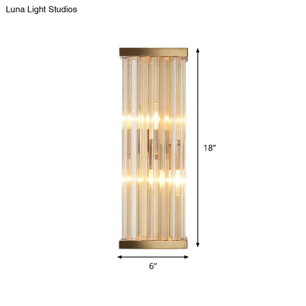Minimalist gold crystal wall sconce with 18-inch gold metal frame and vertical glass rods for e12 e14 bulbs