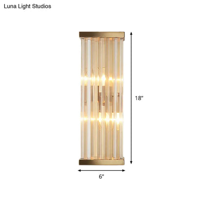 Minimalist gold crystal wall sconce with 18-inch gold metal frame and vertical glass rods for e12 e14 bulbs
