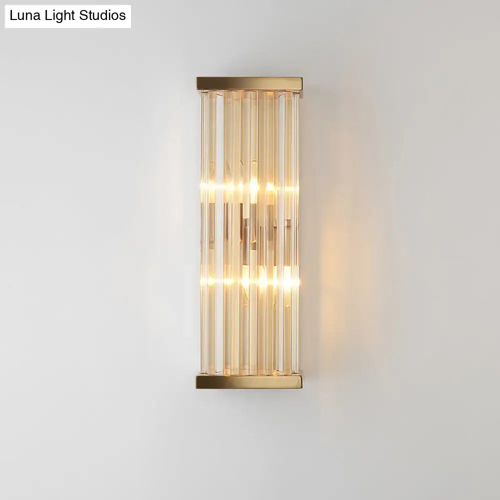 Minimalist gold crystal wall sconce with vertical clear glass tubes compatible with e12 e14 bulbs for living room use