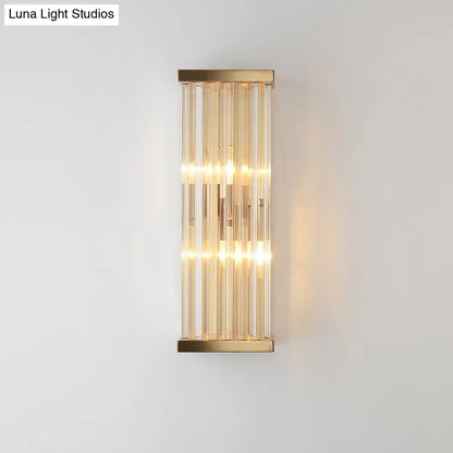 Minimalist gold crystal wall sconce with vertical clear glass tubes compatible with e12 e14 bulbs for living room use