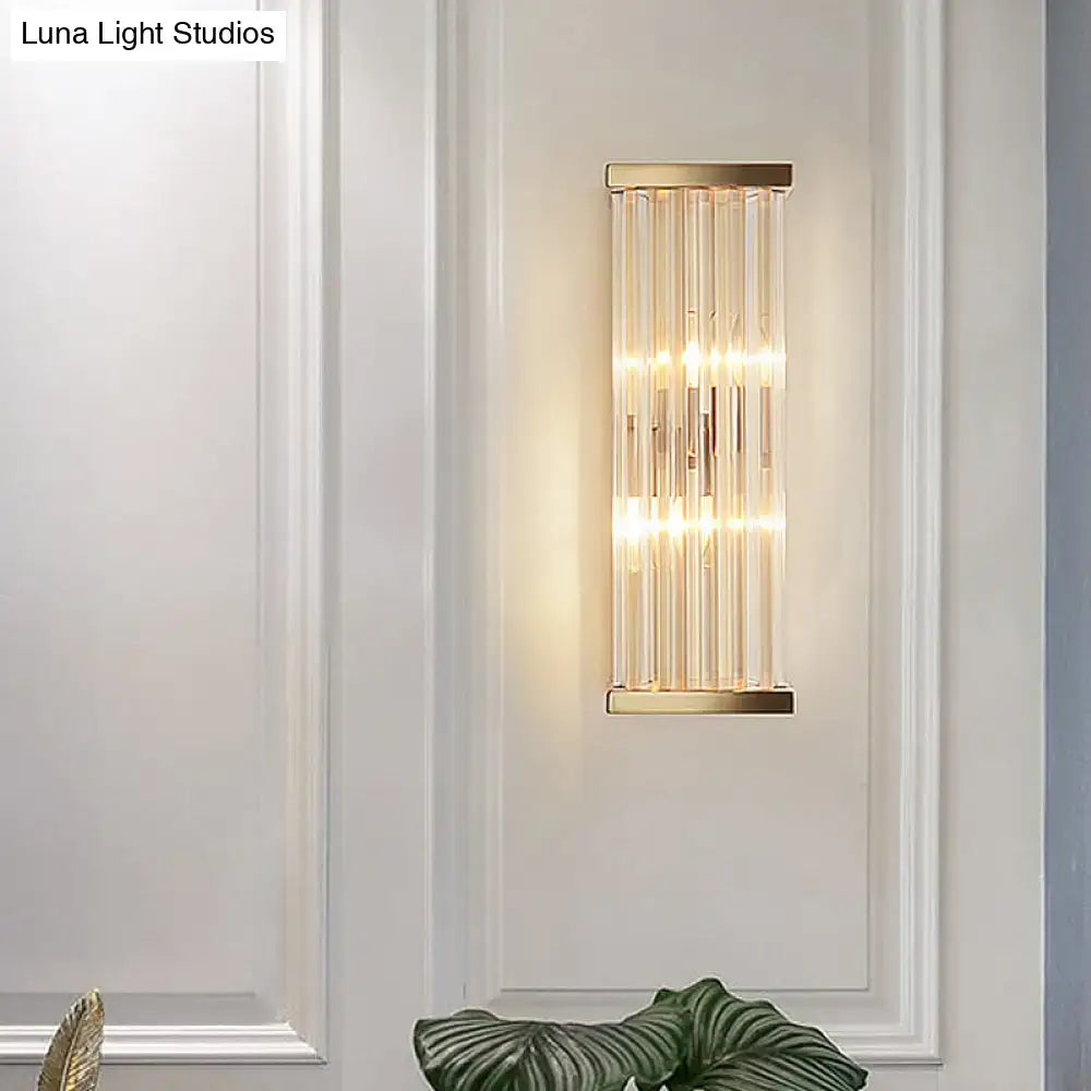 Minimalist gold crystal wall sconce with vertical crystal rods compatible with e12 e14 bulbs for living room lighting