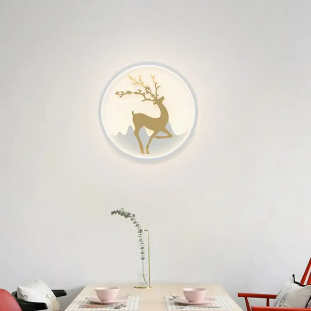 Minimalist gold deer ring led wall sconce with golden deer silhouette 10 inch fixture for bedroom lighting