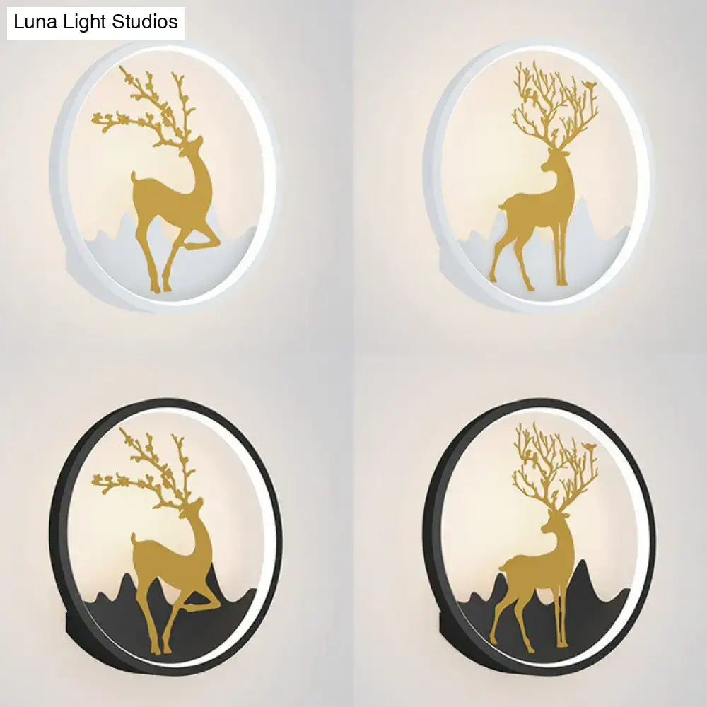 Minimalist gold deer ring led wall sconce 10 inch fixture with circular design and golden deer silhouettes for bedroom