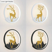 Minimalist gold deer ring led wall sconce 10 inch fixture with circular design and golden deer silhouettes for bedroom