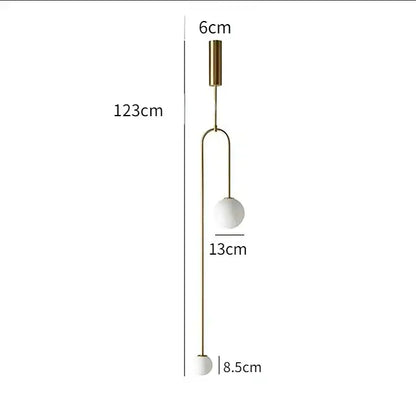 Minimalist gold double head glass ball pendant lights with slender metal frame and two white glass shades for bedroom