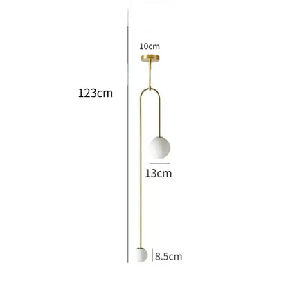 Minimalist gold double head glass ball pendant lights with slender metal frame and white glass shades for bedroom use