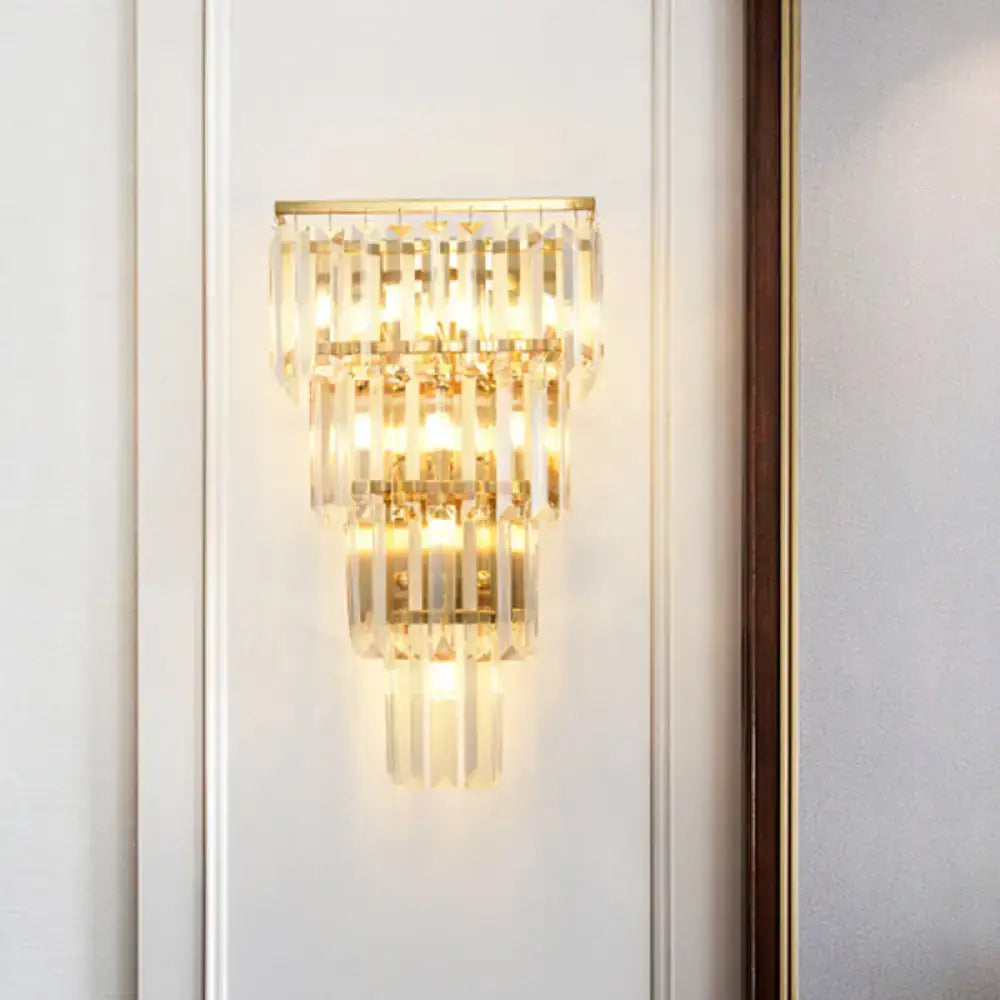 Minimalist gold finish crystal block wall sconce with cascading clear crystal rods for living room lighting 220v-240v 110v-120v