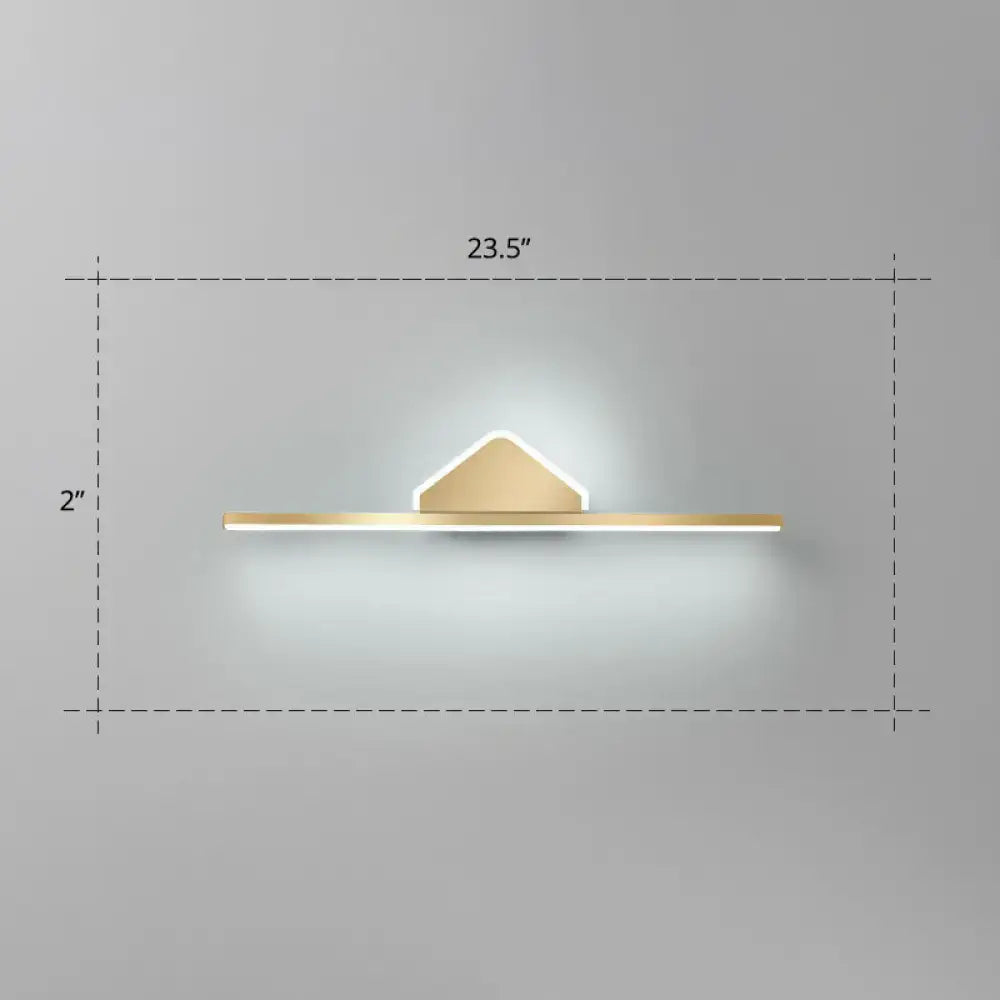 Minimalist gold finish led vanity light with sleek triangular acrylic linear led design for bathroom walls