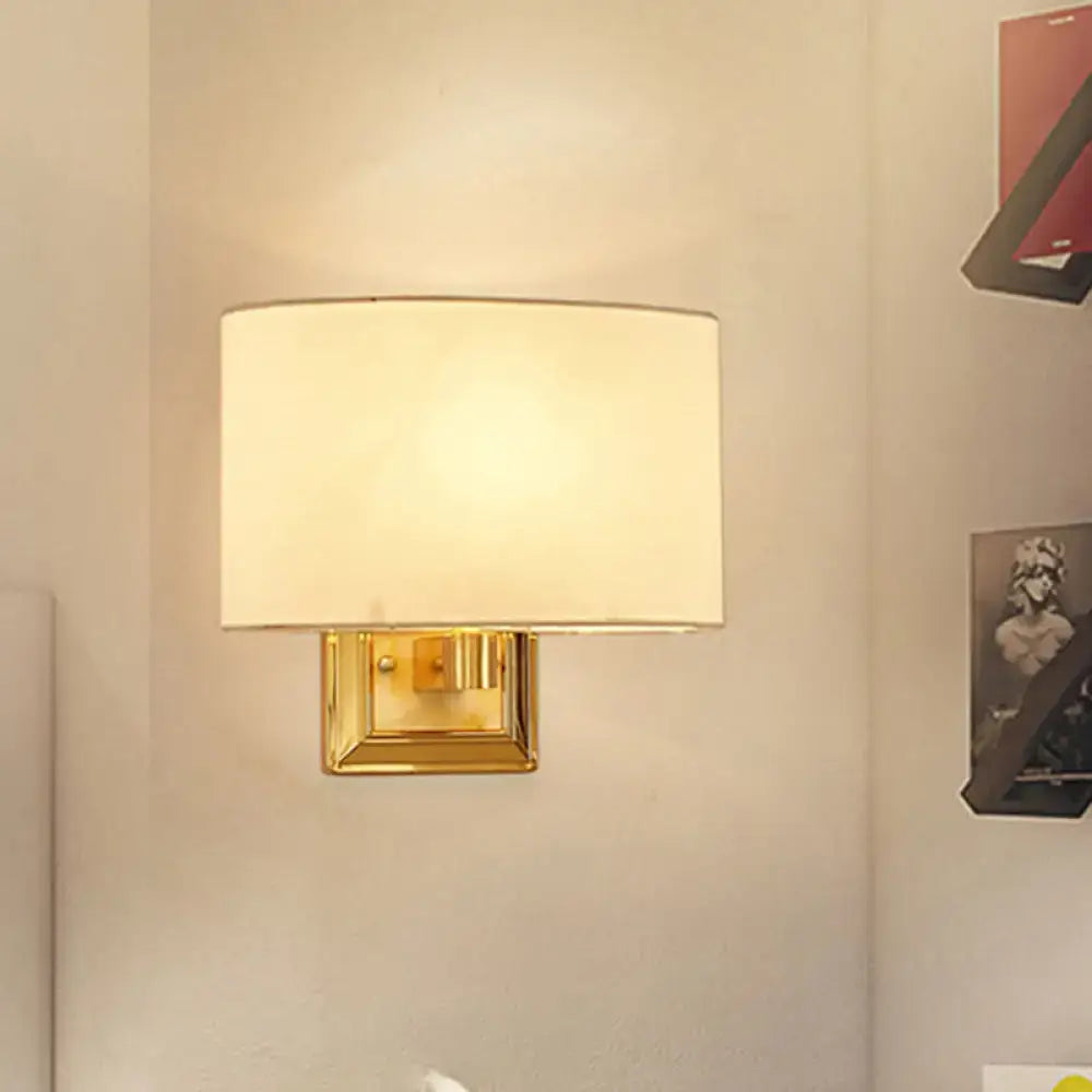 Minimalist gold finish rectangular fabric sconce with soft off-white shade for dining room lighting chrome gold finish