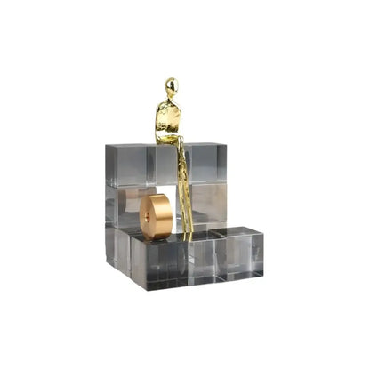 Minimalist gold geometric stair crystal ornament with golden figurine on transparent acrylic blocks for decorbites decorbites geometric stair