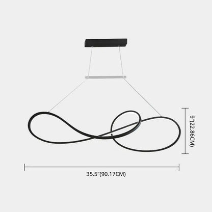 Black infinity-shaped led chandelier with sleek metal dining room design for minimalist led strip island lighting