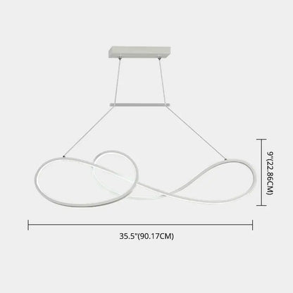 Modern white led chandelier with sleek intertwined circular design for minimalist metal dining room and led strip island lighting
